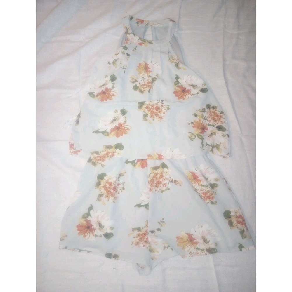 Entro Large Floral Romper Zip Up Multicolor Halter Top‎ Womens